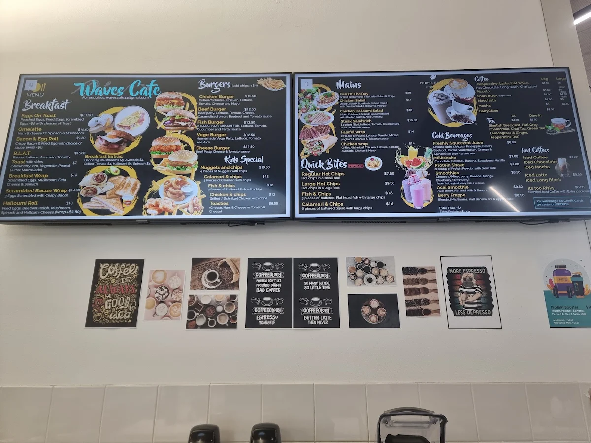 Menu, Waves Cafe