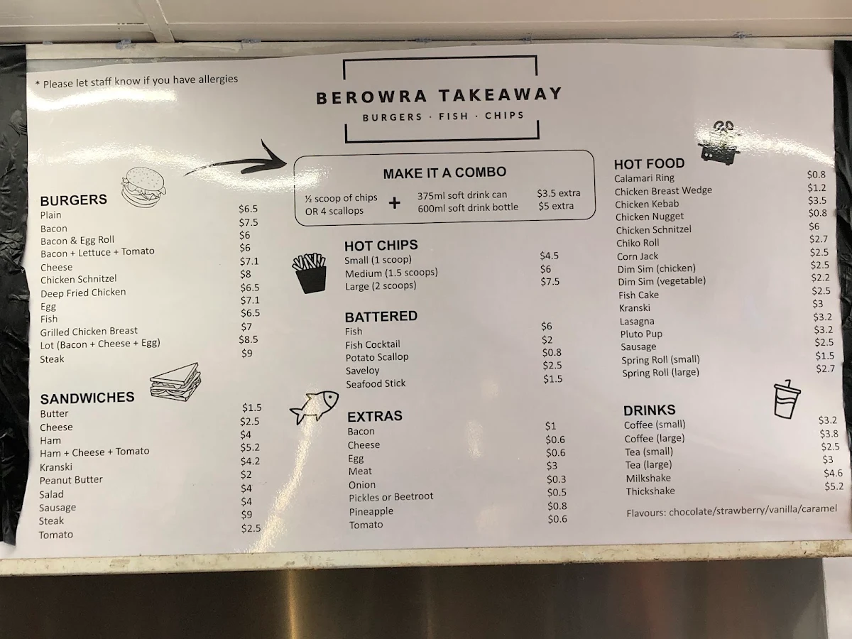 Menu, Berowra Takeaway