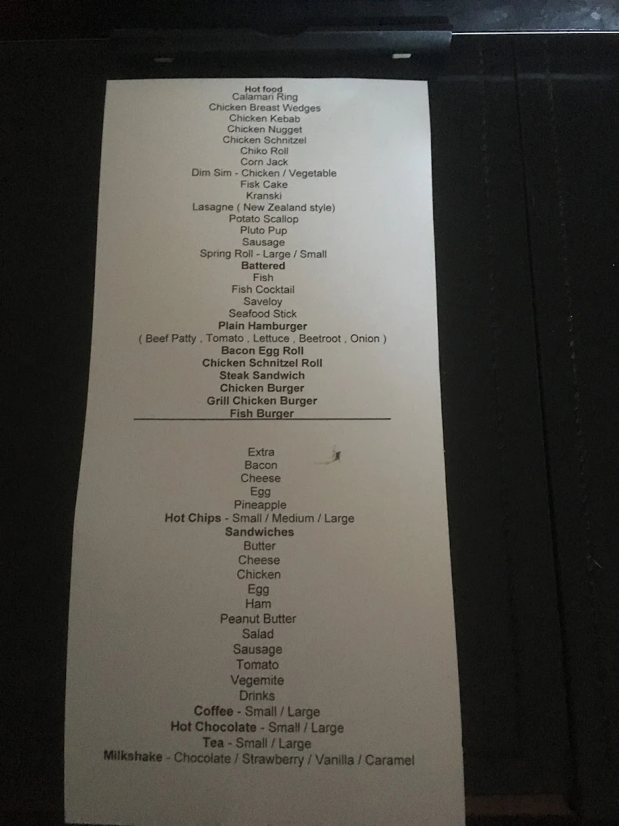 Menu, Berowra Takeaway