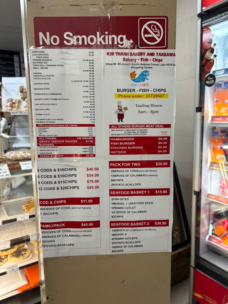Menu, Kim Thành Bakery & Take Away