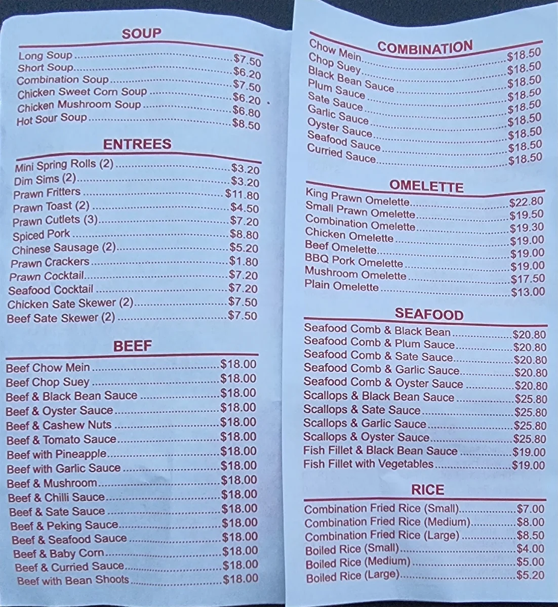 Menu, Flam Shan