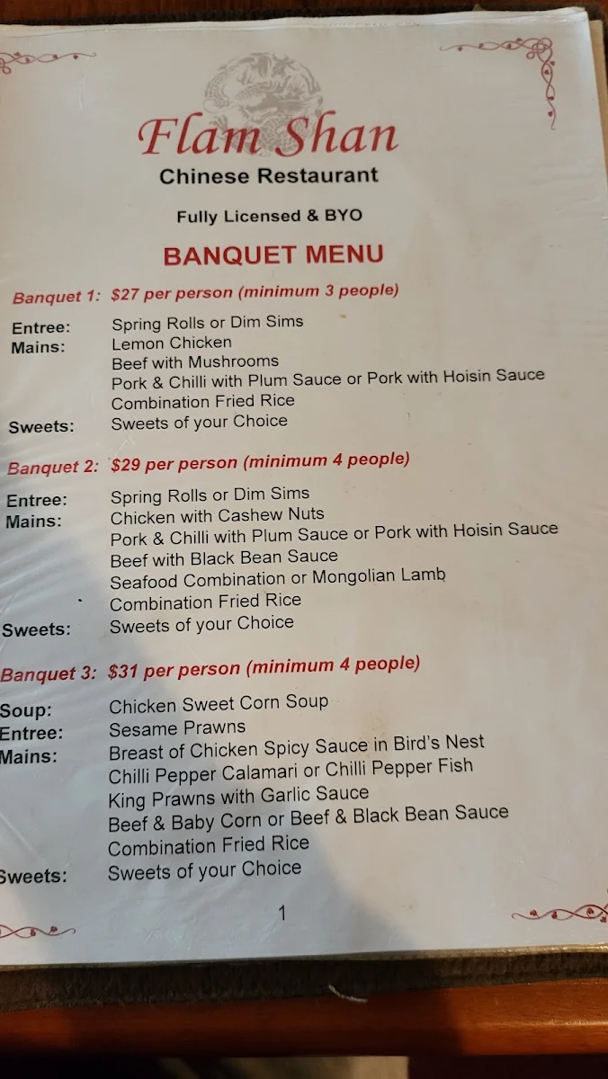 Menu, Flam Shan