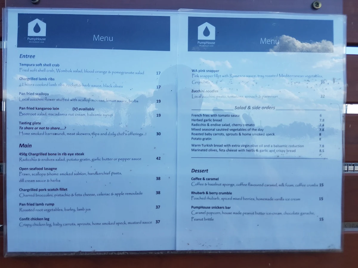 Menu, PumpHouse Kununurra