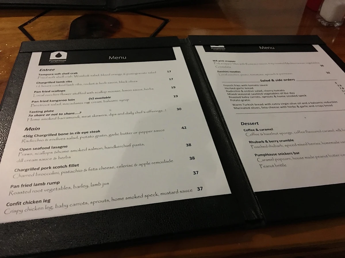Menu, PumpHouse Kununurra