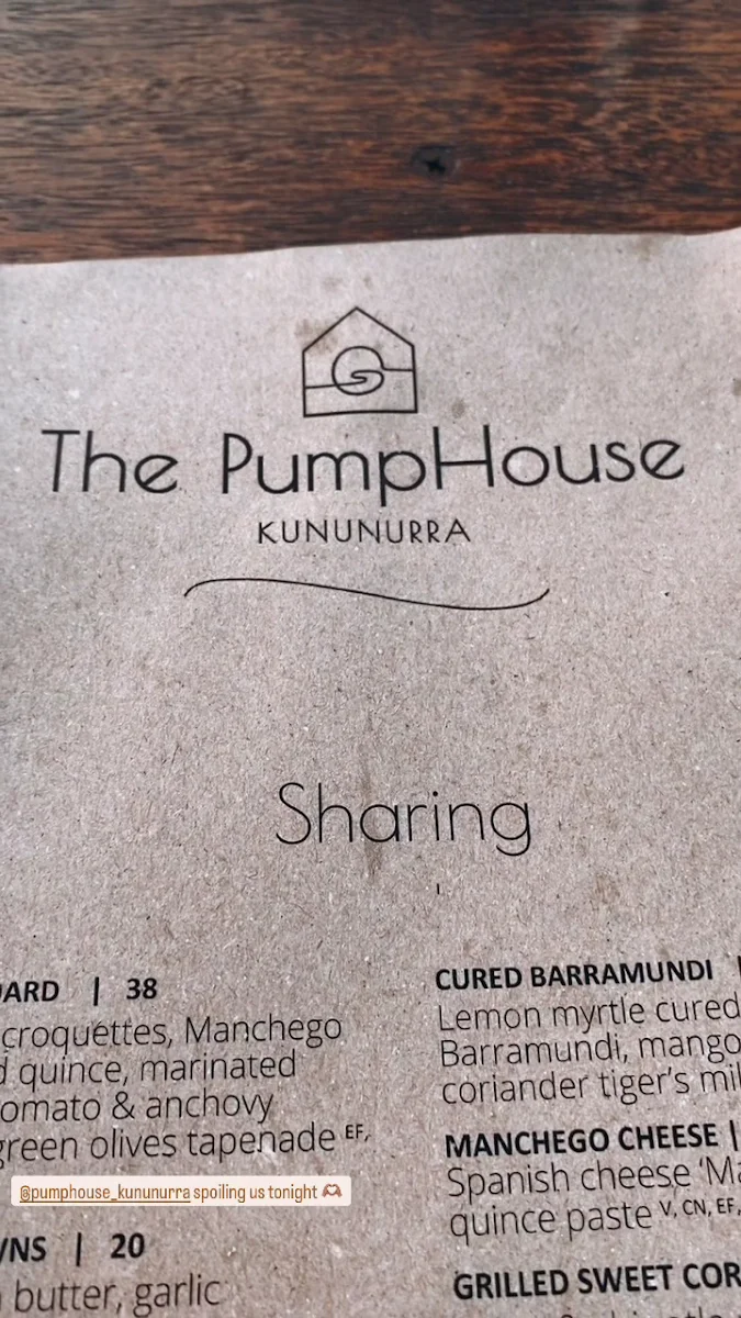 Menu, PumpHouse Kununurra