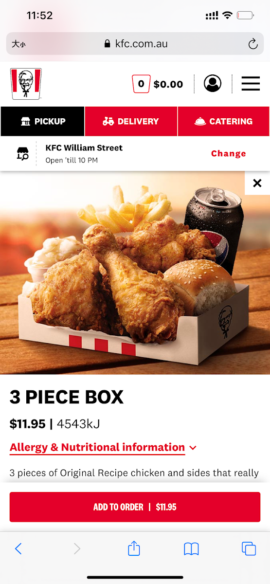 Menu, KFC Maylands