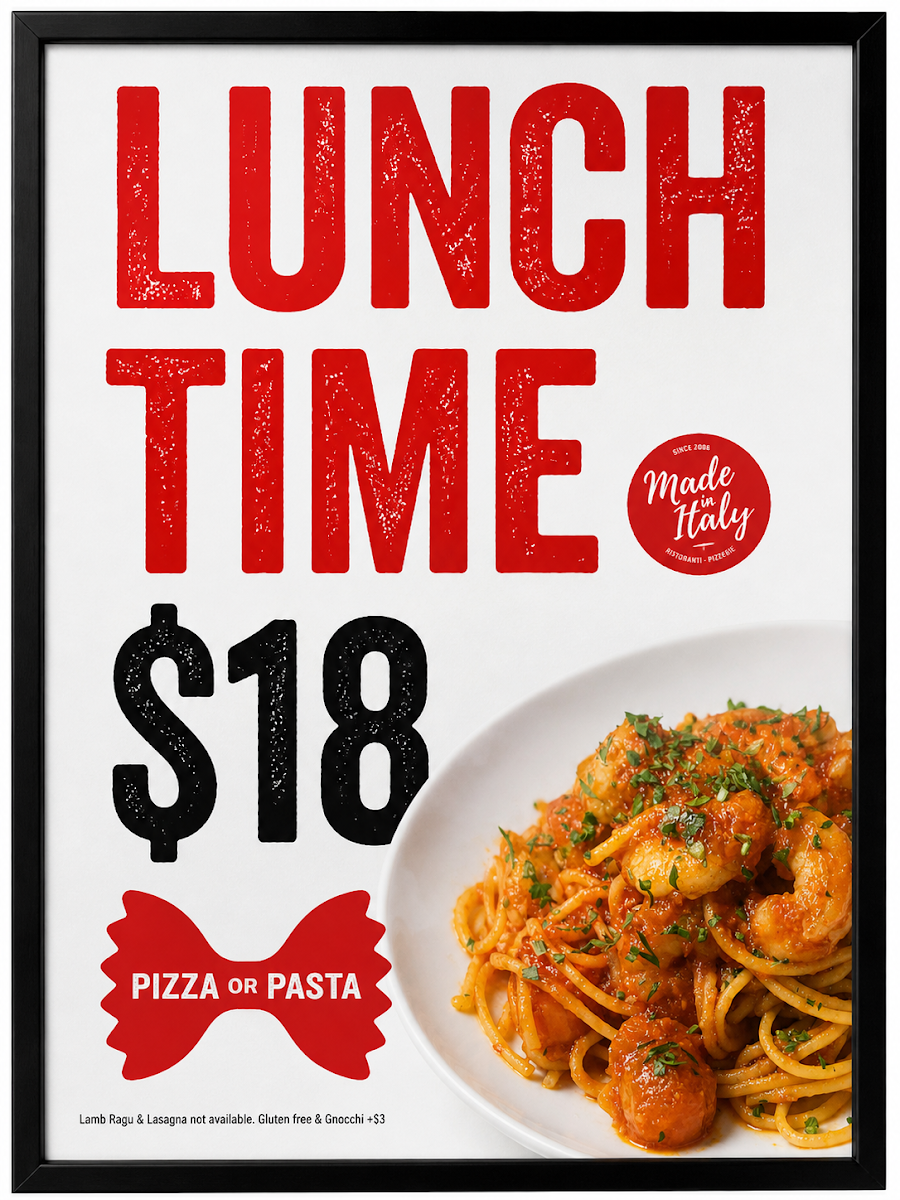 Menu, Made In Italy Pyrmont Pizza & Pasta