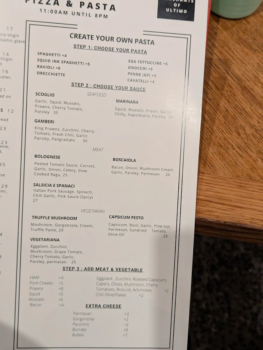 Menu, Merchants of Ultimo