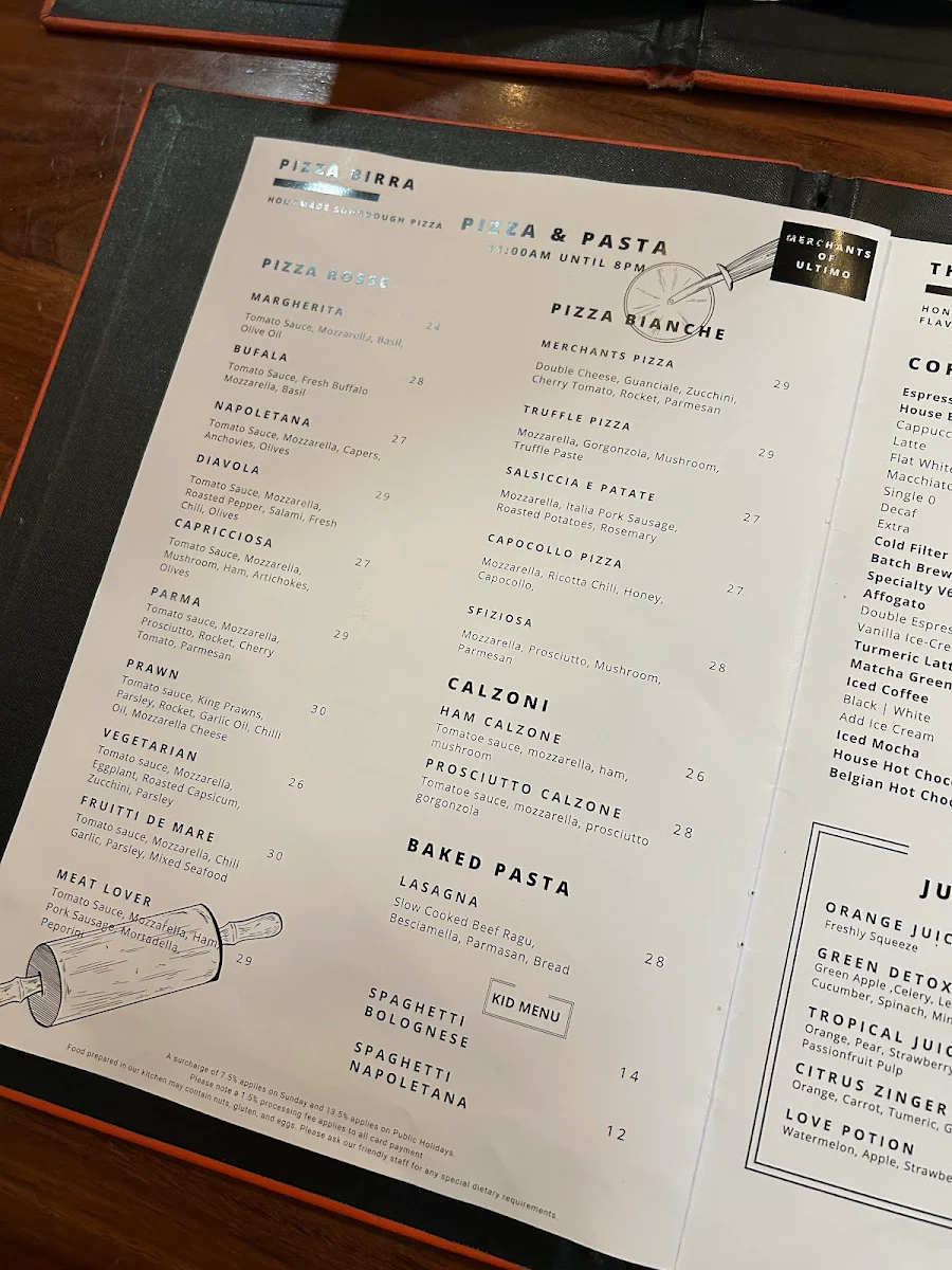 Menu, Merchants of Ultimo