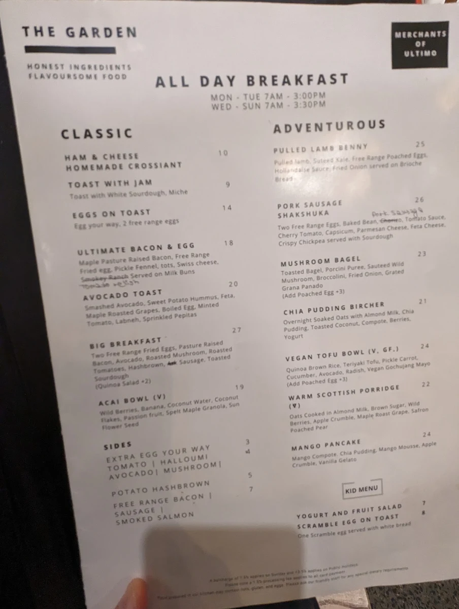 Menu, Merchants of Ultimo