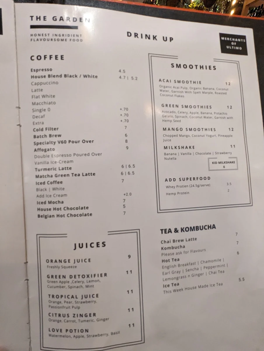 Menu, Merchants of Ultimo