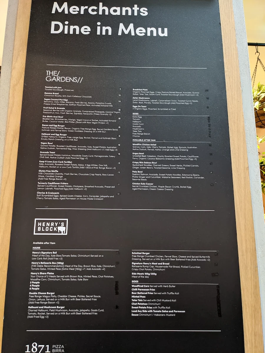 Menu, Merchants of Ultimo