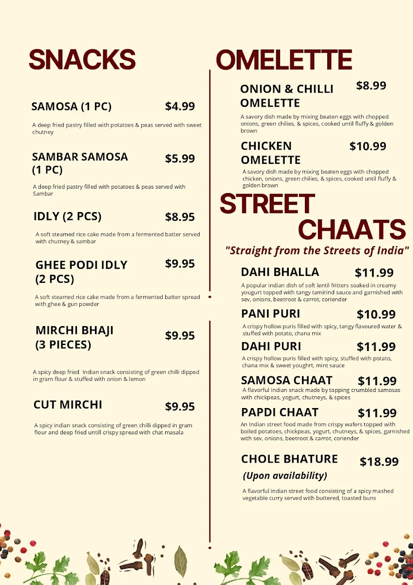Menu, Dosa Hut Indian Restaurant Shepparton