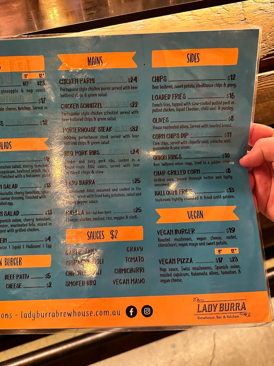 Menu, Lady Burra Brewhouse
