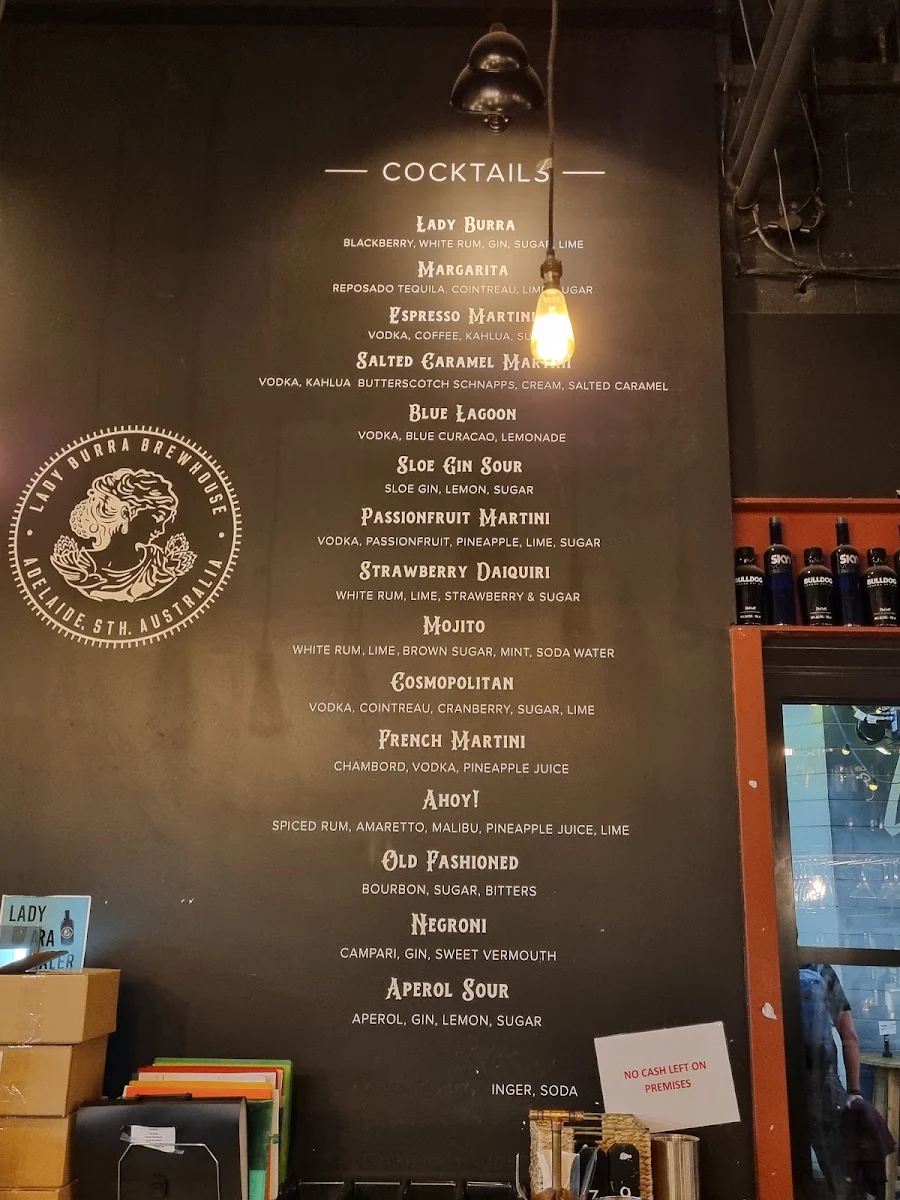 Menu, Lady Burra Brewhouse