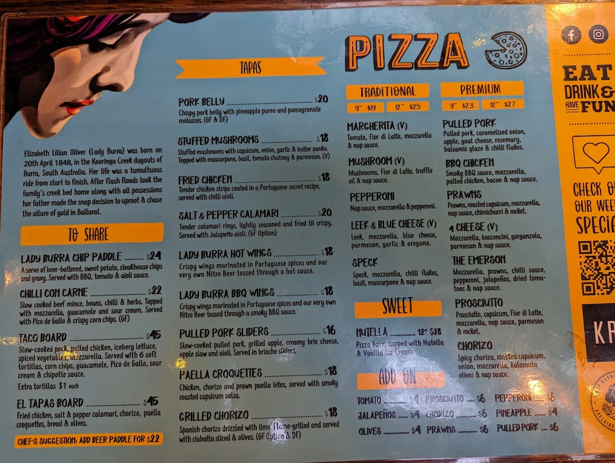 Menu, Lady Burra Brewhouse
