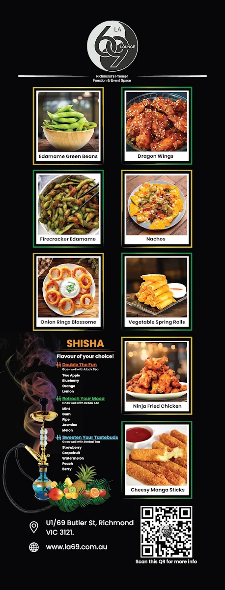 Menu, Venue Sixty-Nine Restaurant & Bar