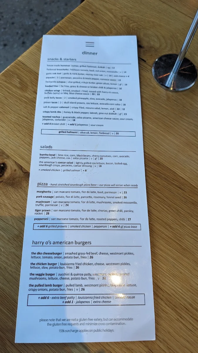 Menu, American Hotel Echuca