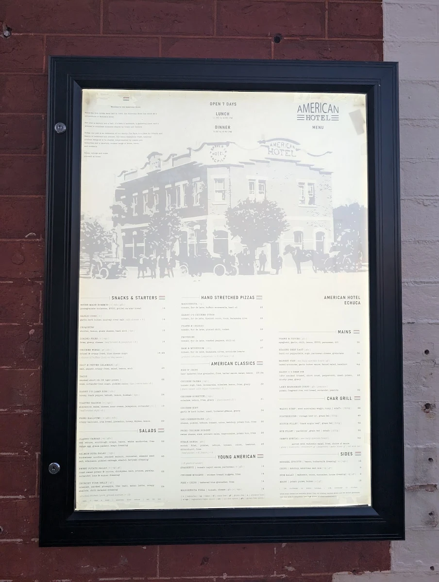 Menu, American Hotel Echuca