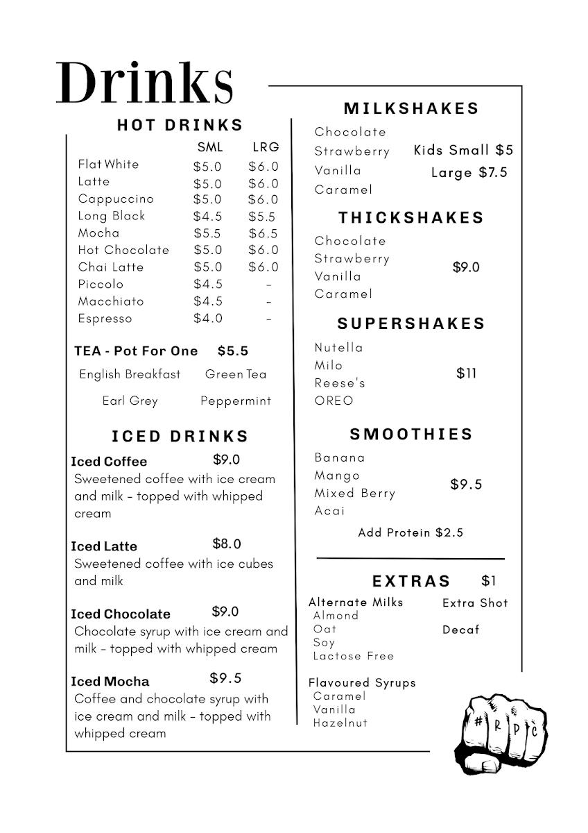 Menu, Rock Paper Coffee