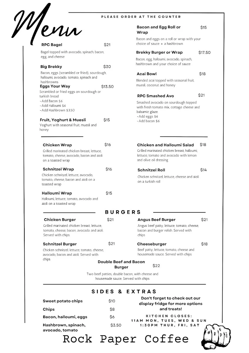 Menu, Rock Paper Coffee