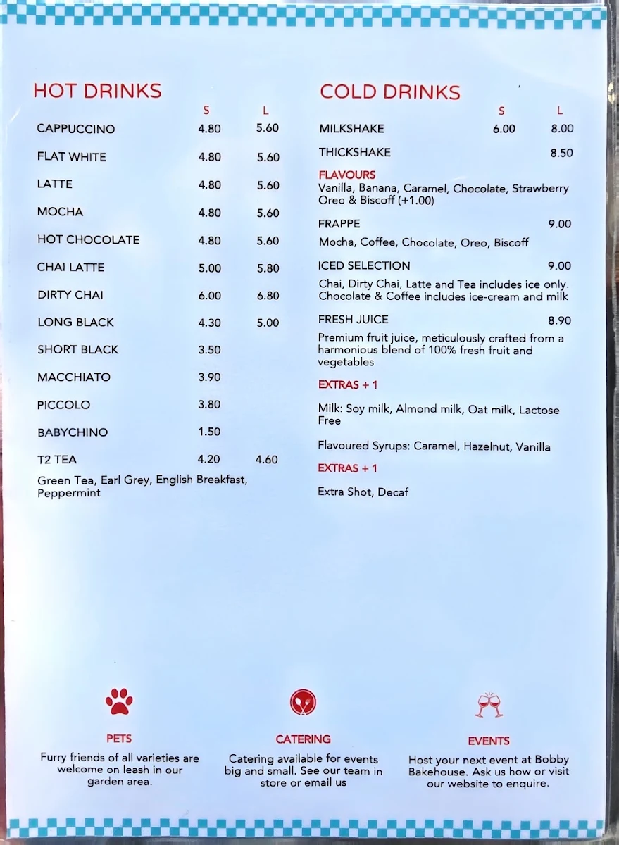 Menu, Bobby Bakehouse Gables