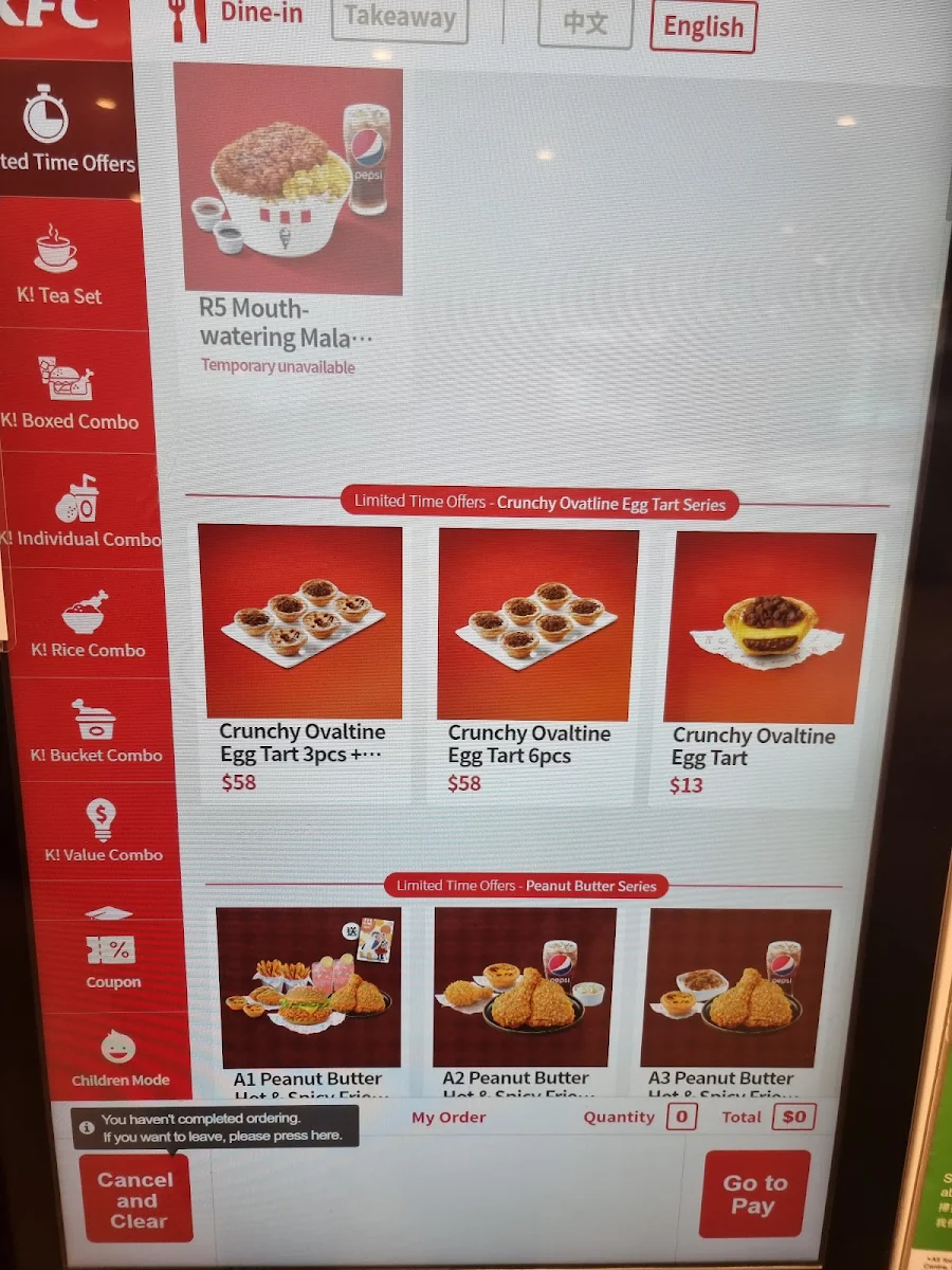 Menu, KFC Hurstville Mall