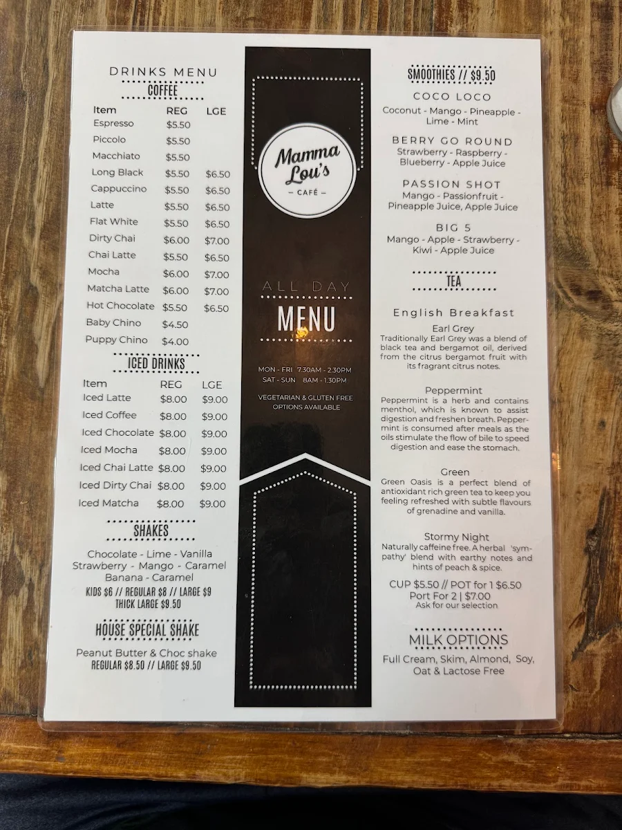Menu, Mamma Lou's
