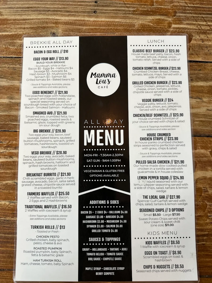 Menu, Mamma Lou's