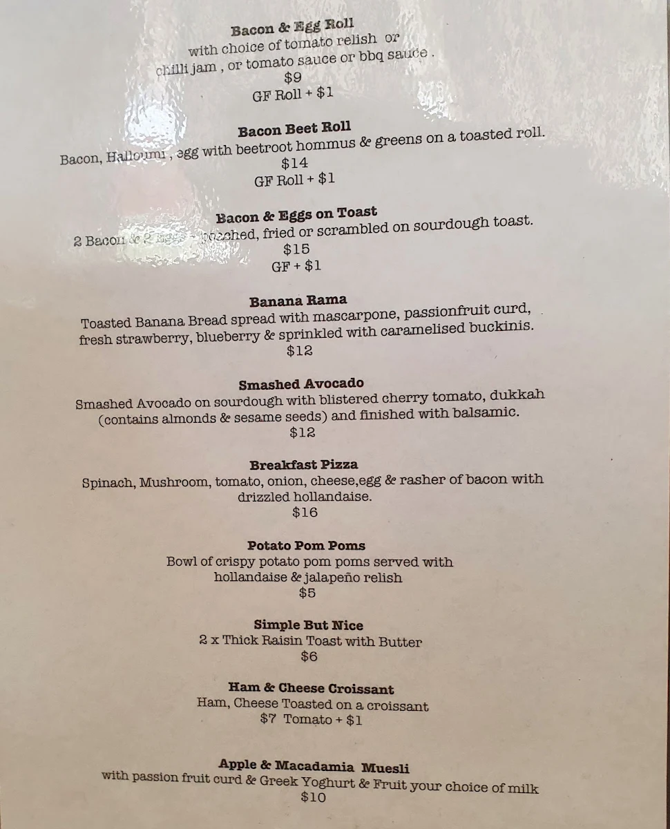 Menu, Mamma Lou's
