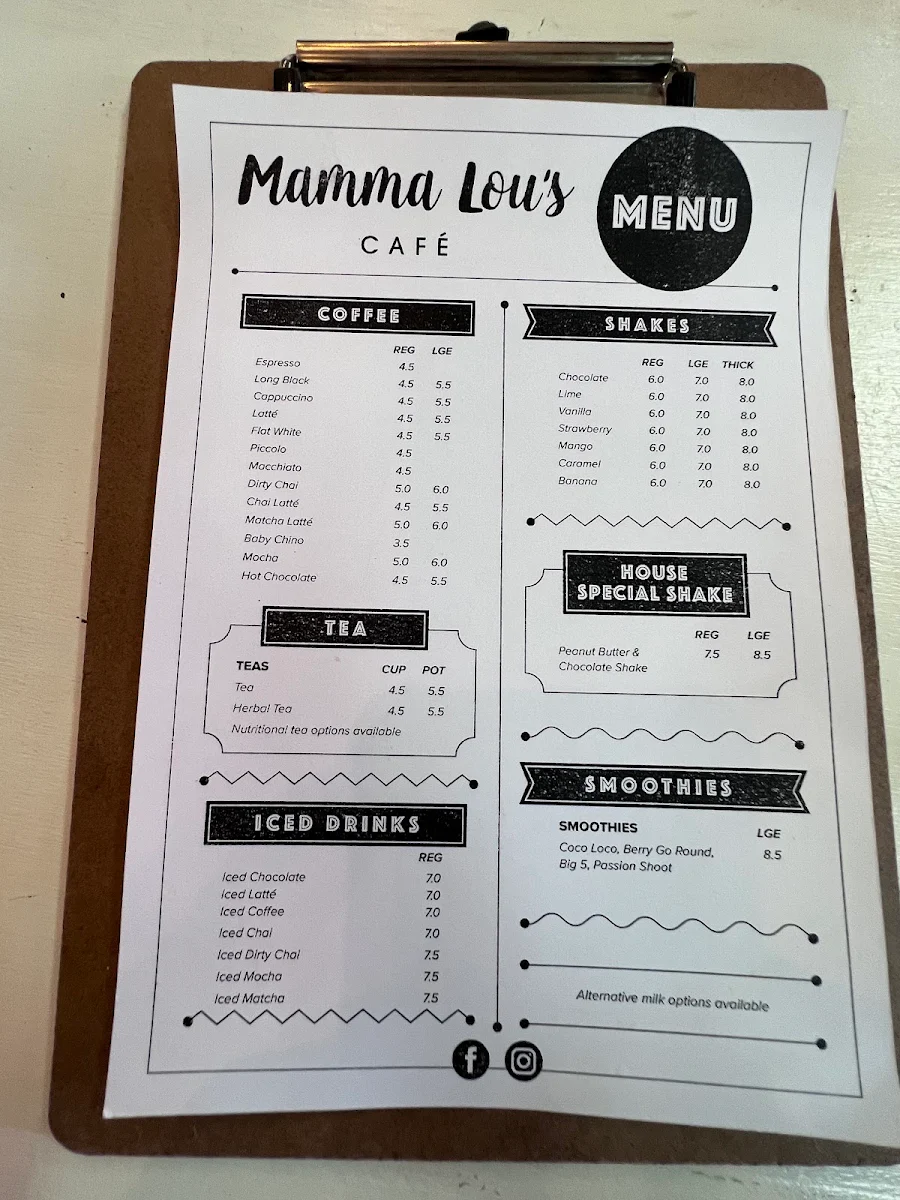 Menu, Mamma Lou's