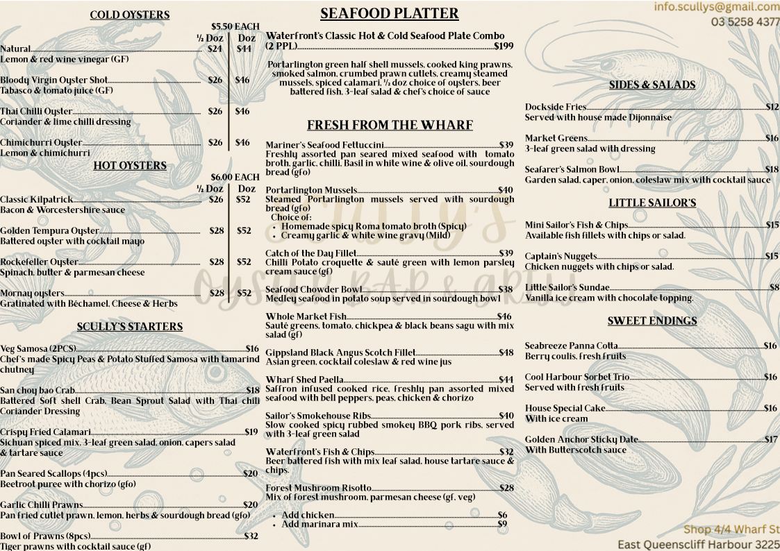 Menu, Scully's Oyster Bar and Grill