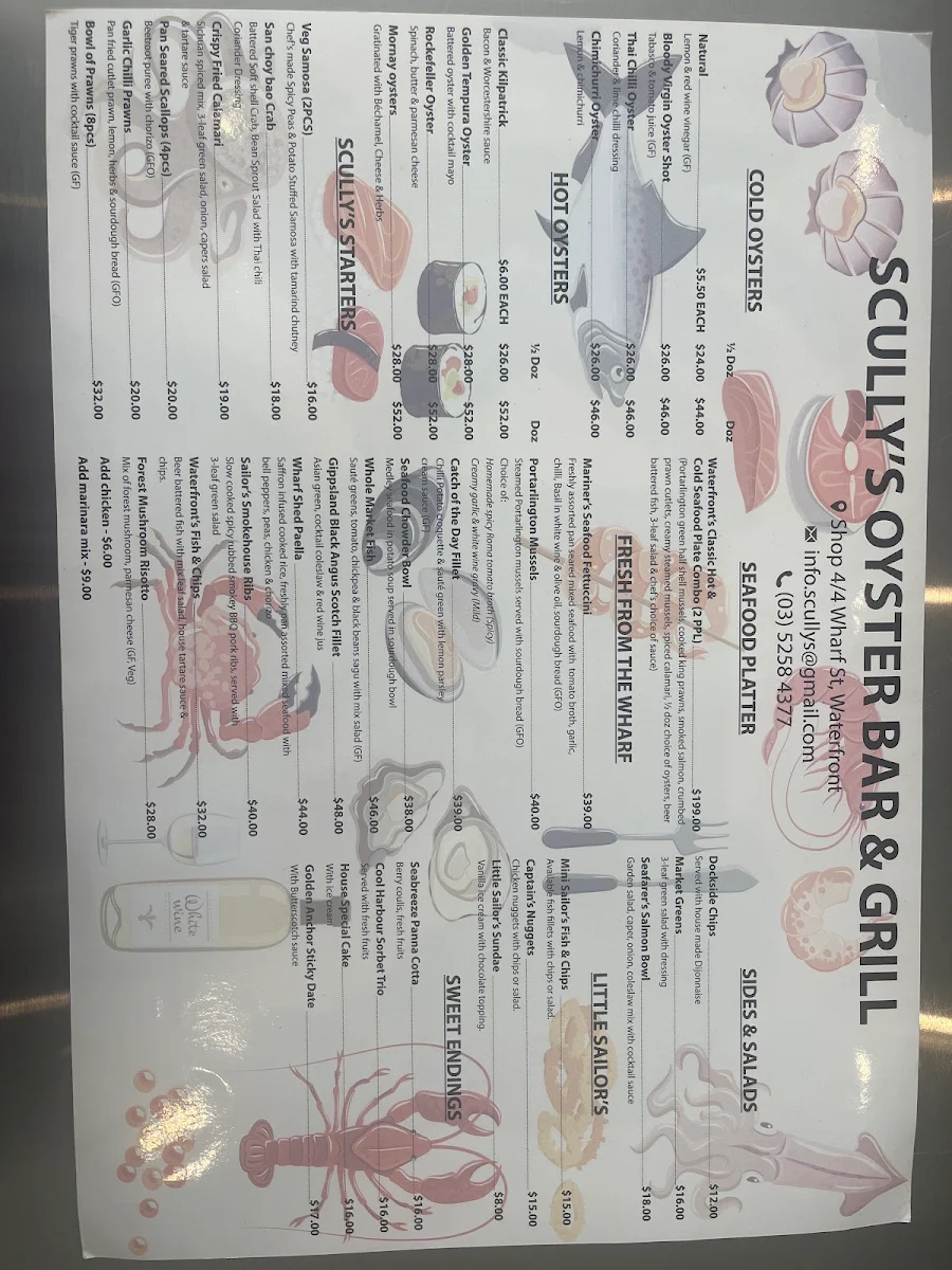 Menu, Scully's Oyster Bar and Grill