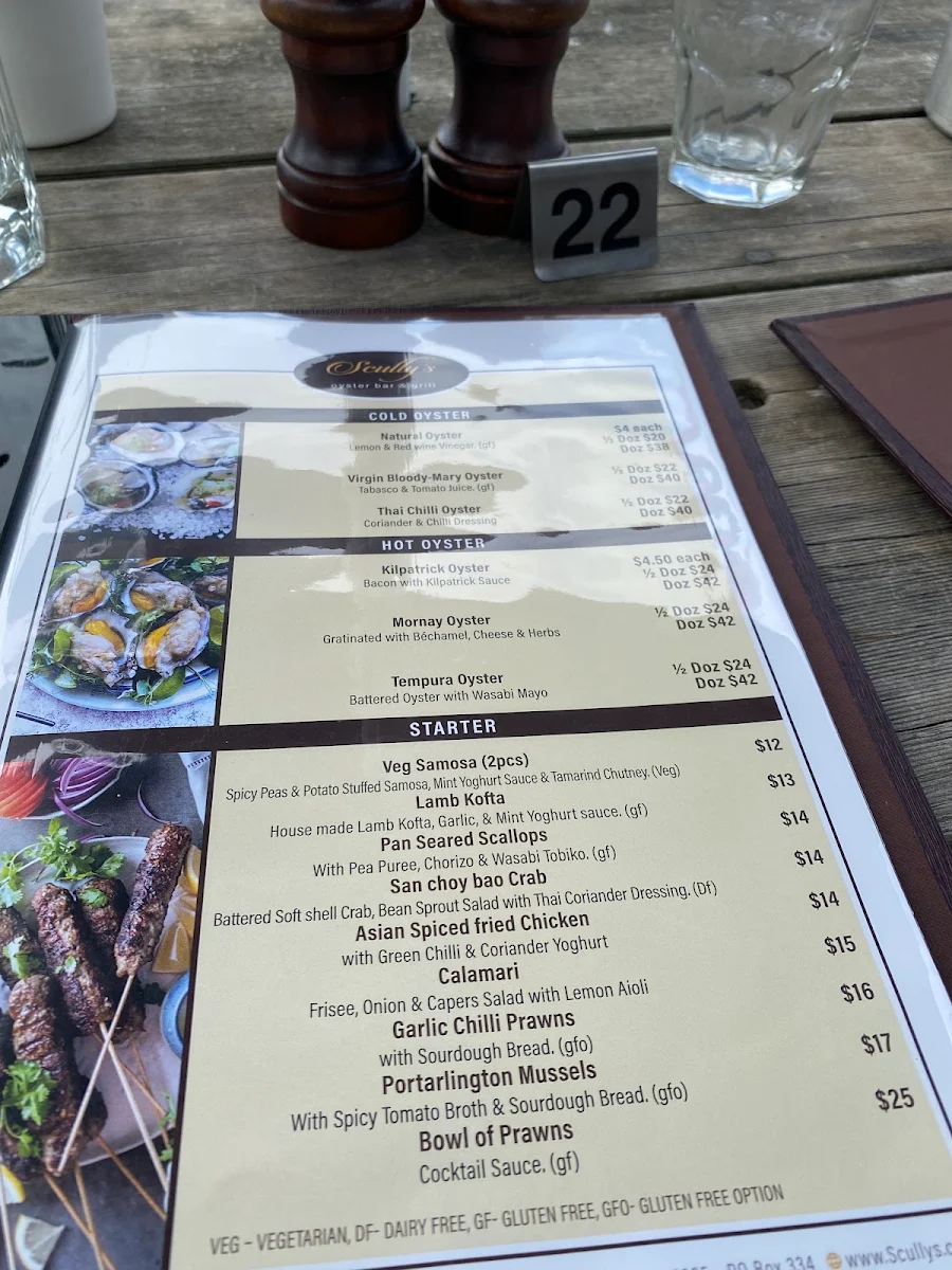Menu, Scully's Oyster Bar and Grill