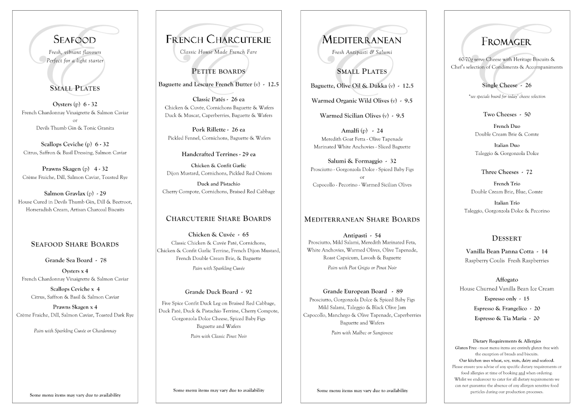Menu, Epicurean Port Douglas