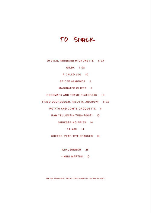 Menu, Bar Sala Abbotsford | Restaurant & Vinyl Bar