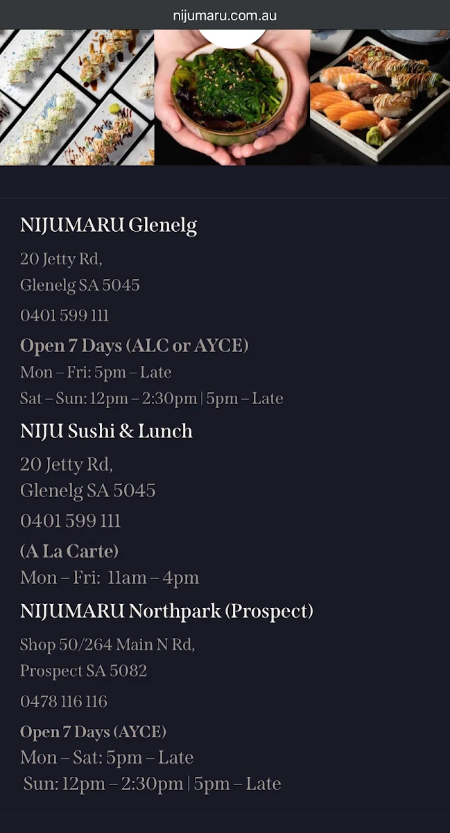 Menu, NIJUMARU North Park (Prospect)