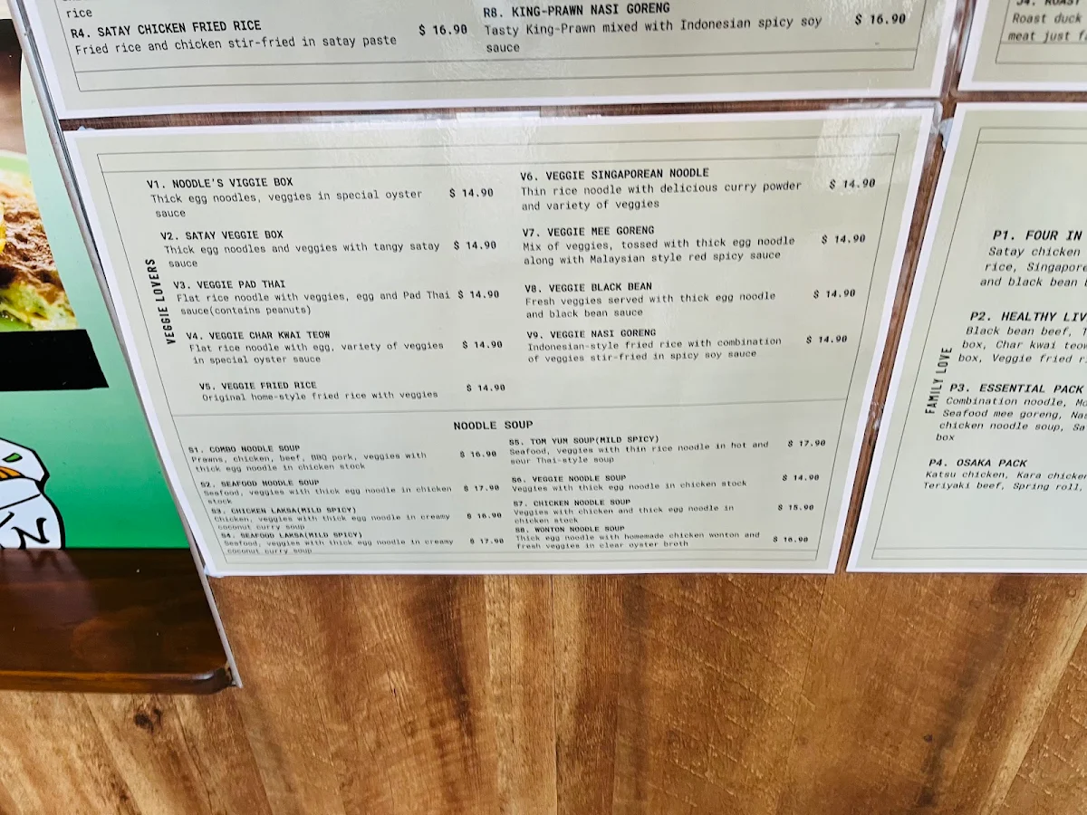 Menu, Eaton Xing & Noodle
