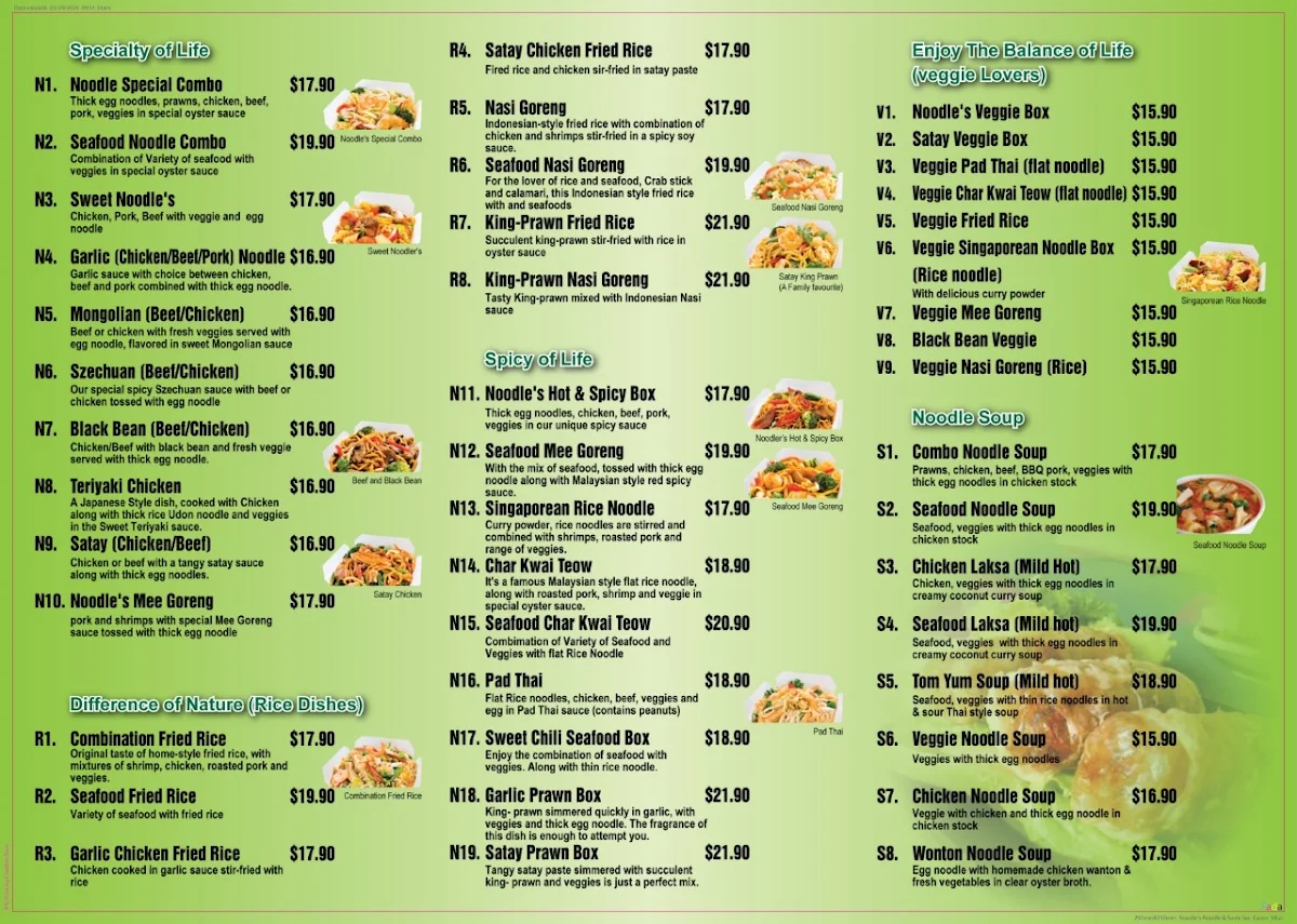 Menu, Eaton Xing & Noodle