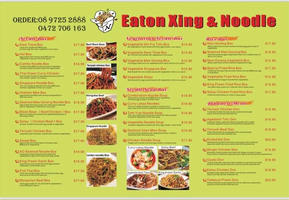 Menu, Eaton Xing & Noodle