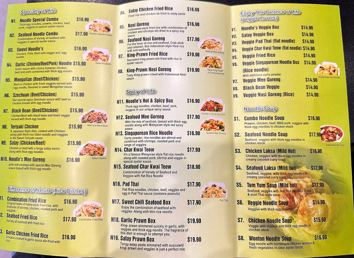 Menu, Eaton Xing & Noodle