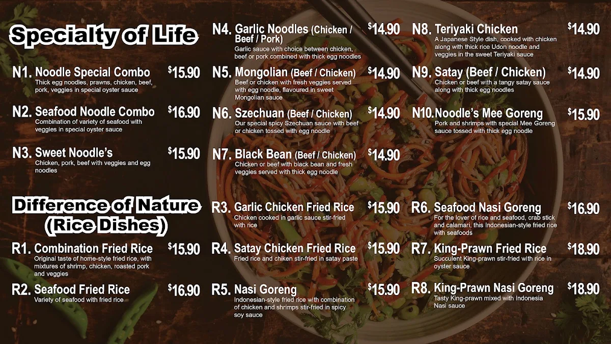 Menu, Eaton Xing & Noodle