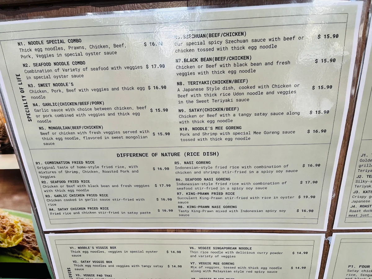 Menu, Eaton Xing & Noodle