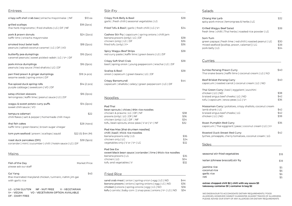 Menu, Jumbo Thai Restaurant & Bar