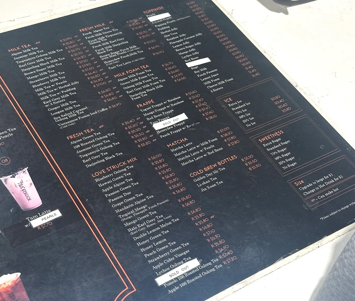 Menu, Tea Struck Marrickville