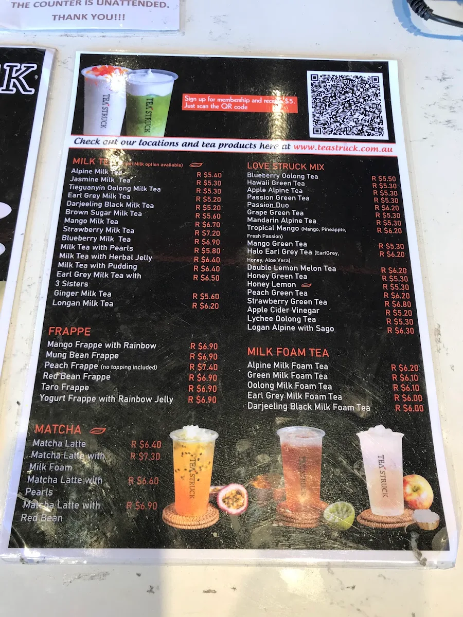 Menu, Tea Struck Marrickville