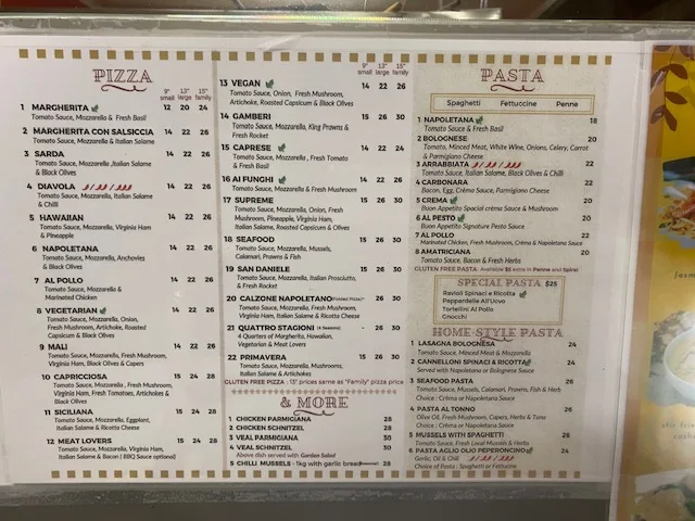 Menu, Pizza Pasta & More