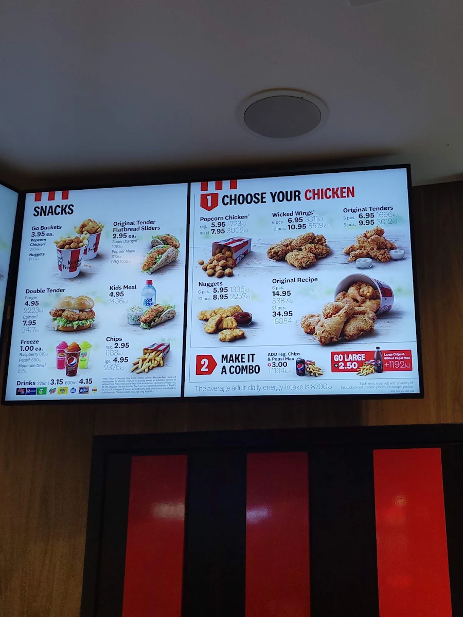 Menu, KFC Kings Cross
