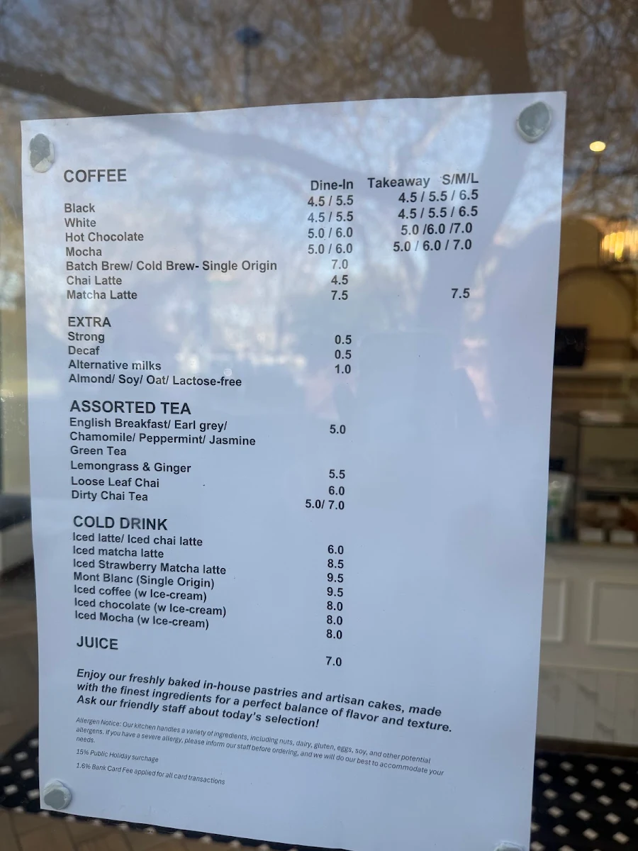 Menu, La Croissanterie & Co