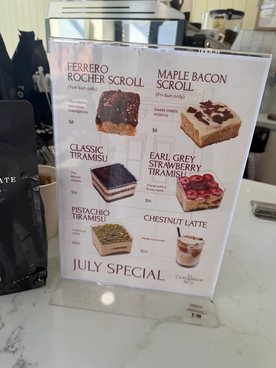 Menu, La Croissanterie & Co